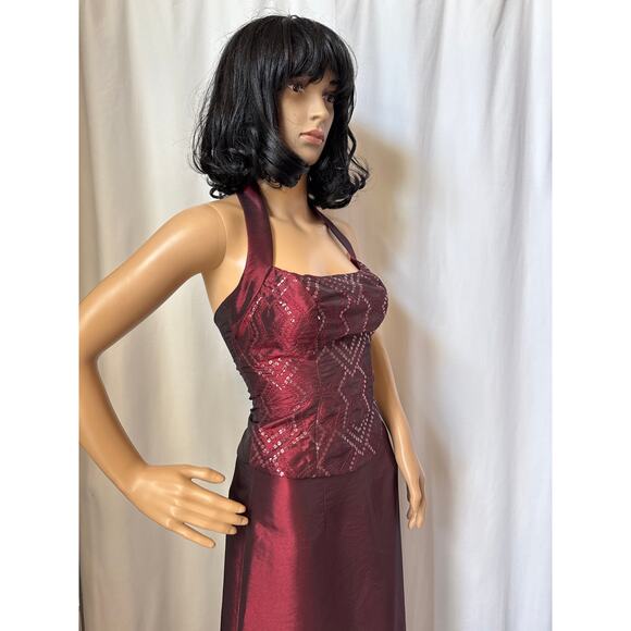 Vtg Y2K  Zum Zum Niki Livas wine Taffeta Iridescent Skirt & sequin halter Top XS - Picture 9 of 16